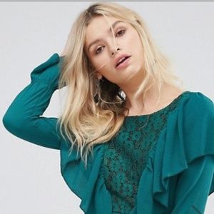New Green Rage Lace Insert Ruffle Dress: Asos.com